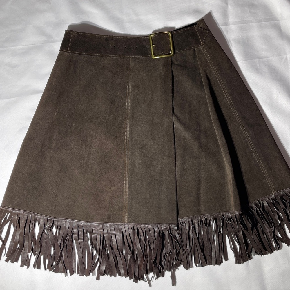 Chic Brown A-Line Skirt with Fringe